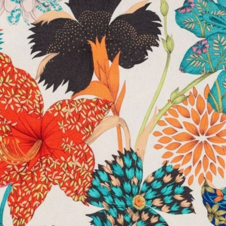 Tissu Demi Panama Kimono Flower Crème 