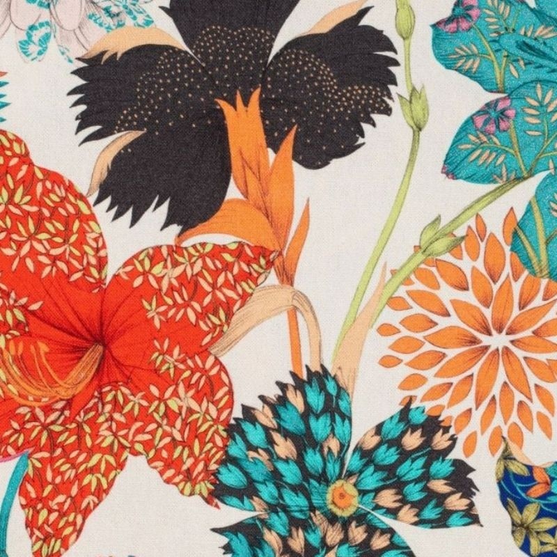 Tissu Demi Panama Kimono Flower Crème 