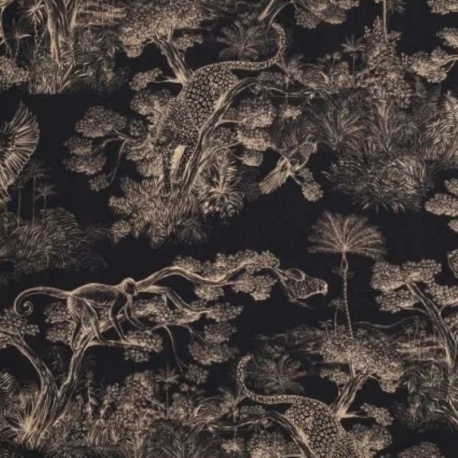 Tissu Demi Panama Animalia Fond Noir 