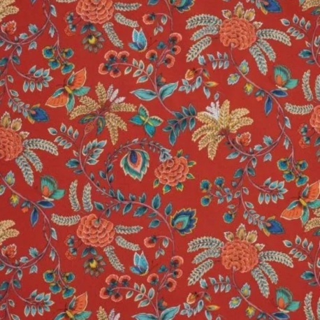 Tissu Demi Panama Golden Life Fond Rouge Tomette
