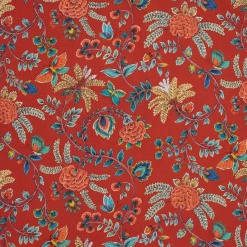 Tissu Demi Panama Golden Life Fond Rouge Tomette