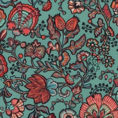 Tissu Demi Panama Indienne Fond Vert 