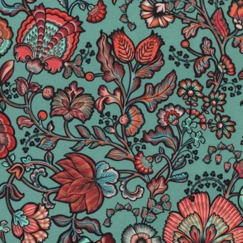 Tissu Demi Panama Indienne Fond Vert 