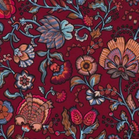 Tissu Demi Panama Indienne Fond Bordeaux