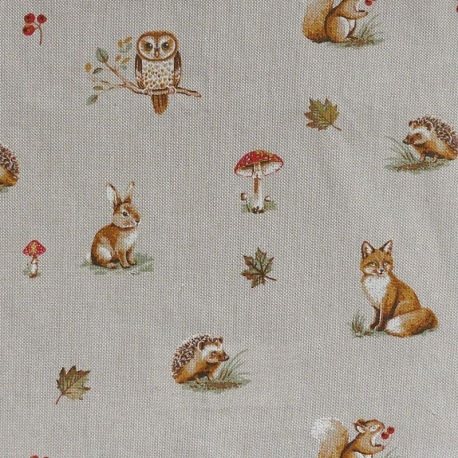 Tissu Faune Fond Coloris Lin Multico