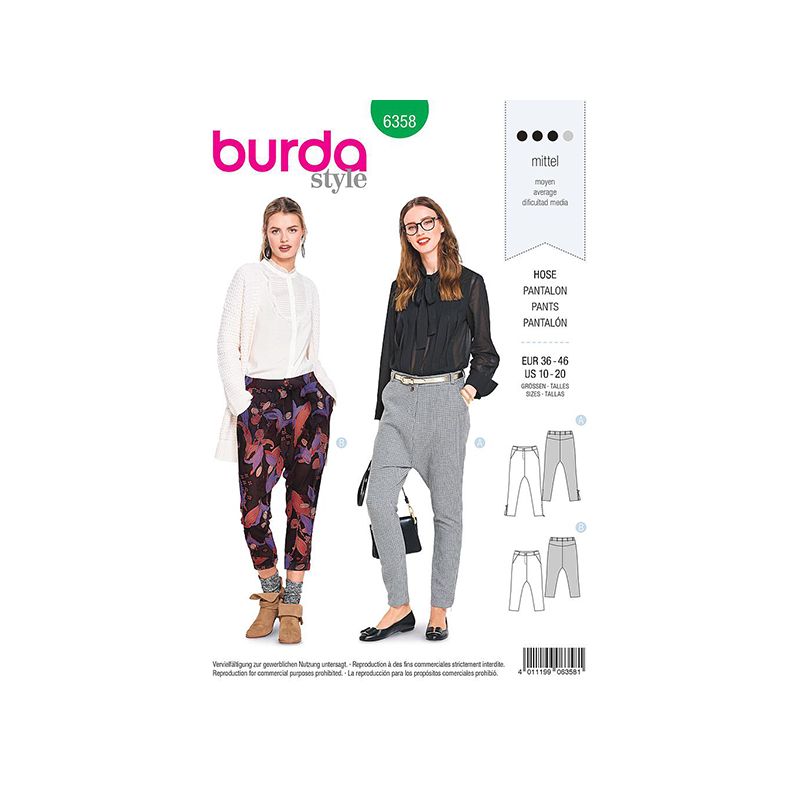 Patron Burda 6358 Pantalon Dame 36/46