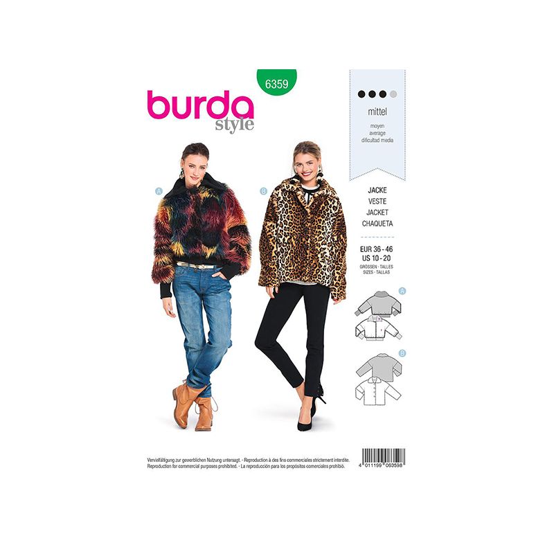 Patron Burda 6359 Veste Pour Dames 36/46