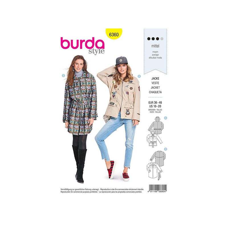 Patron Burda 6360 Veste Pour Dames 36/46