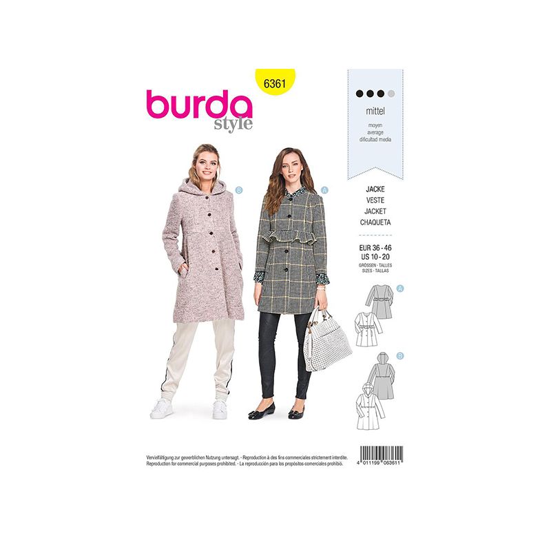 Patron Burda 6361 Veste Pour Dames 36/46