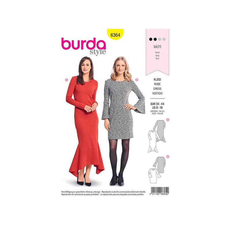 Patron Burda 6364 Robe Dame 34/44