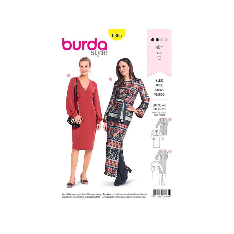 Patron Burda 6365 Robe Dame 36/46