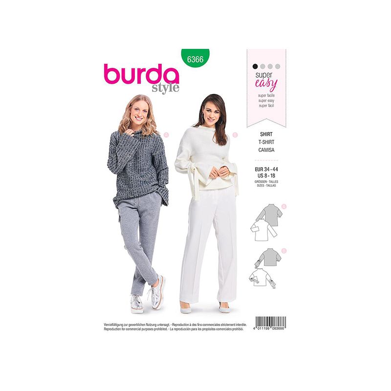 Patron Burda 6366 T-shirt Dame 34/44