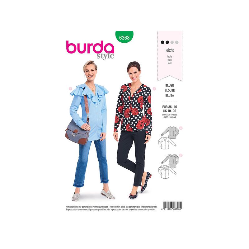 Patron Burda 6368 Blouse Pour Dames 36/46