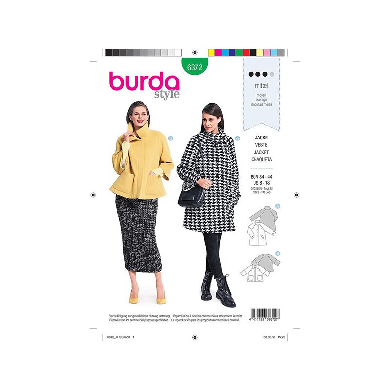 Patron Burda 6372 Manteau Dame 34/44