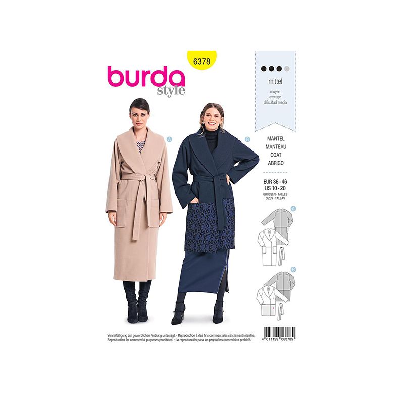 Patron Burda 6378 Manteau Pour Dame 36/46