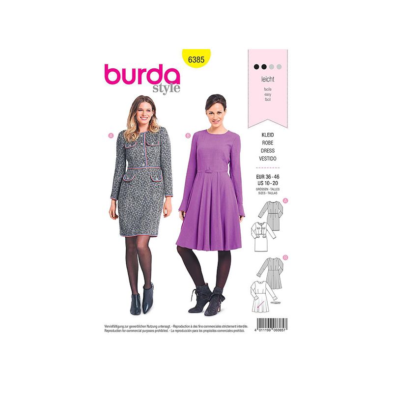 Patron Burda 6385 Robe Dame 36/46