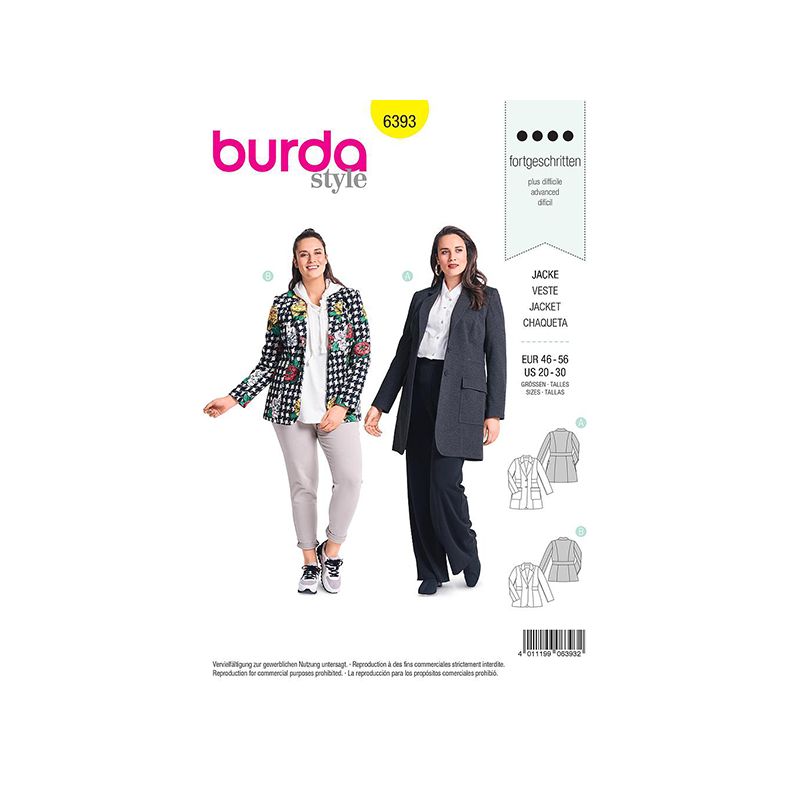 Patron Burda 6393 Veste Pour Dames 46/56