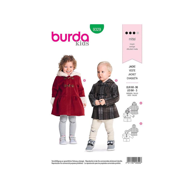 Patron Burda Kids 9329 Veste Pour Enfant 68/98