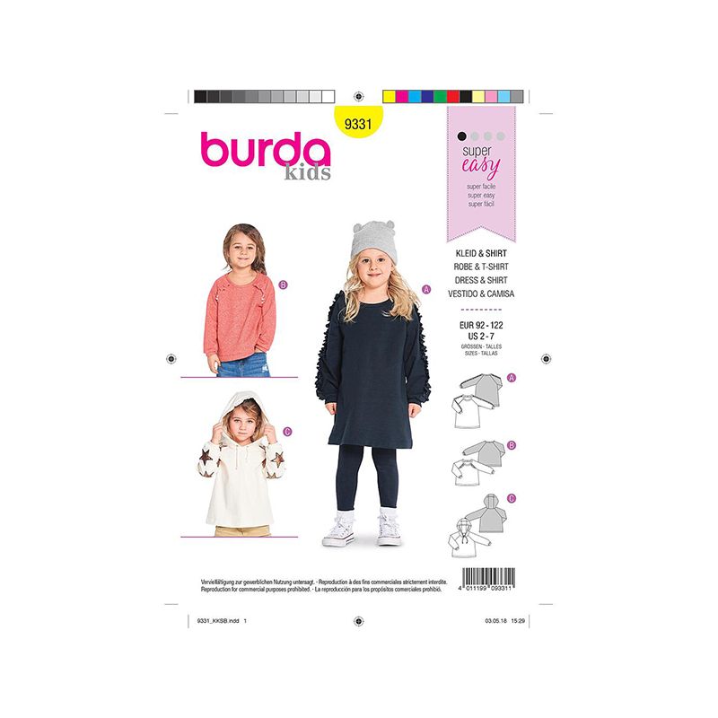 Patron Burda Kids 9331 Robe et T-shirt Pour Enfant 92/122