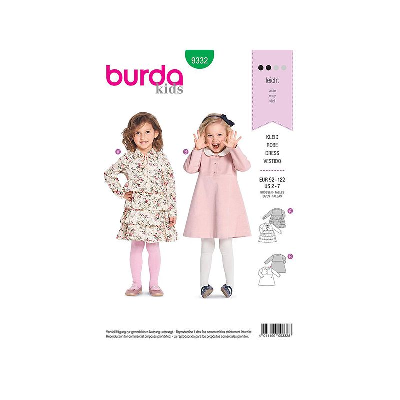 Patron Burda Kids 9332 Robe Fillette 92/122