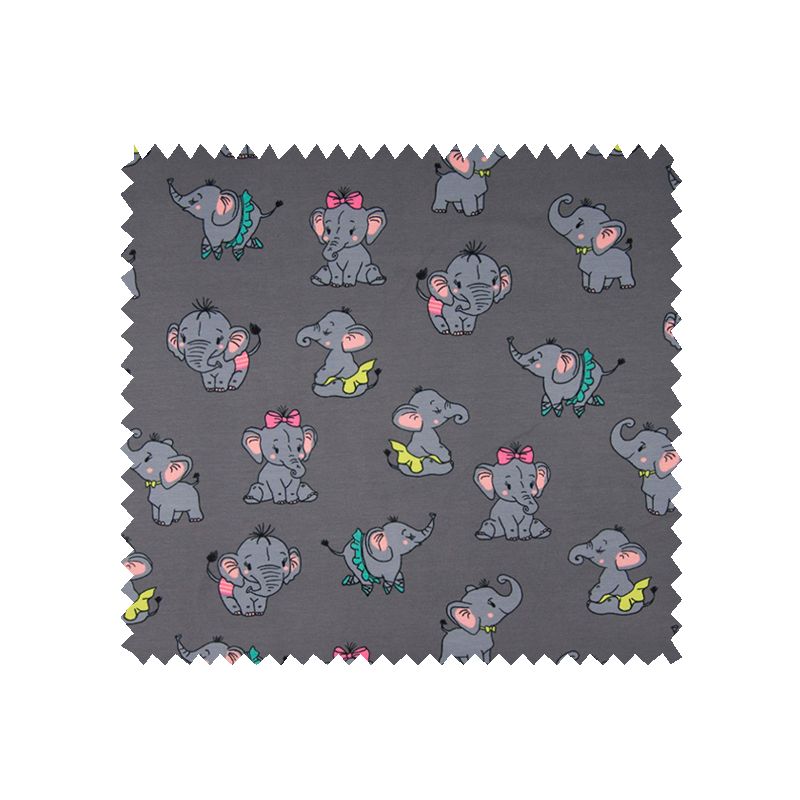 Tissu Jersey Coton Imprime Elephant Gris