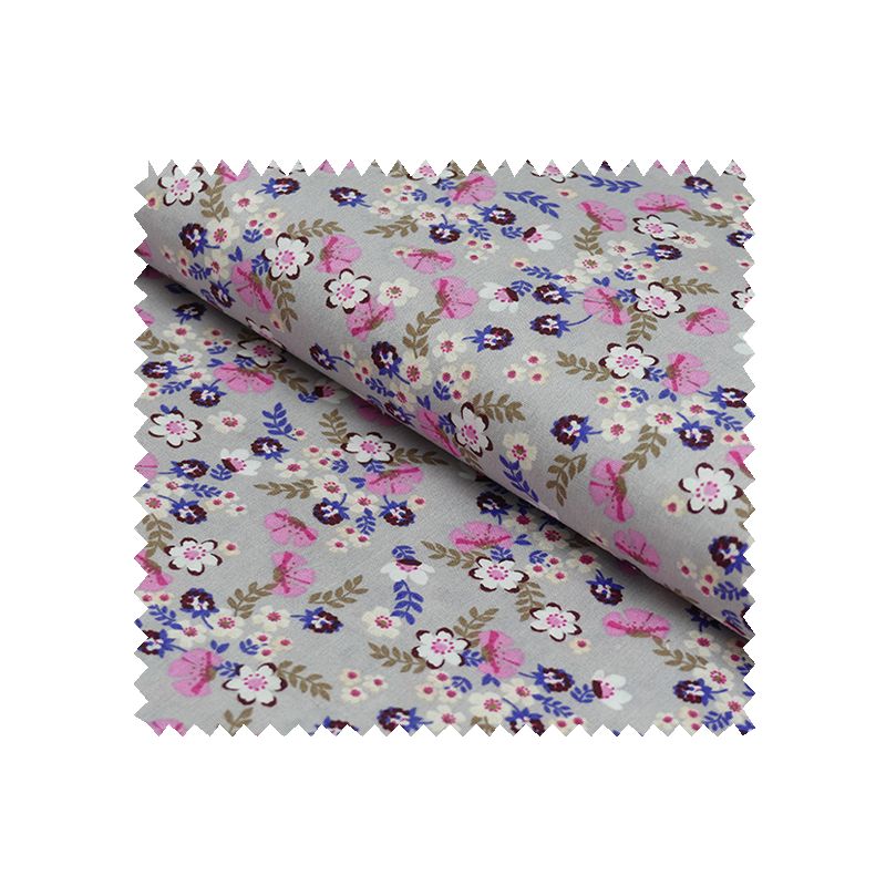 Tissu Coton Imprime Fleurs Multi Fond Gris