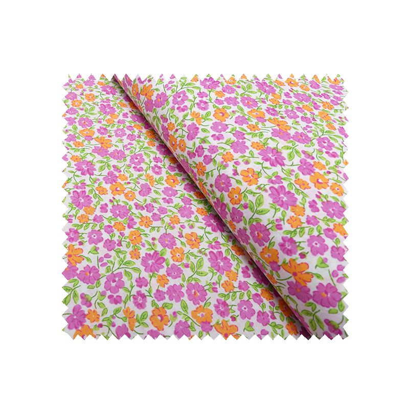 Tissu Coton Imprimé Fleurs Violettes et Orange