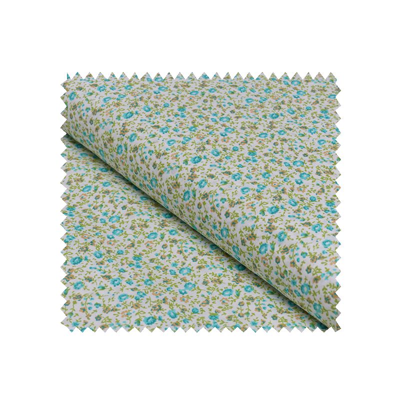Tissu Coton Imprimé Fleurs Bleues et Vertes