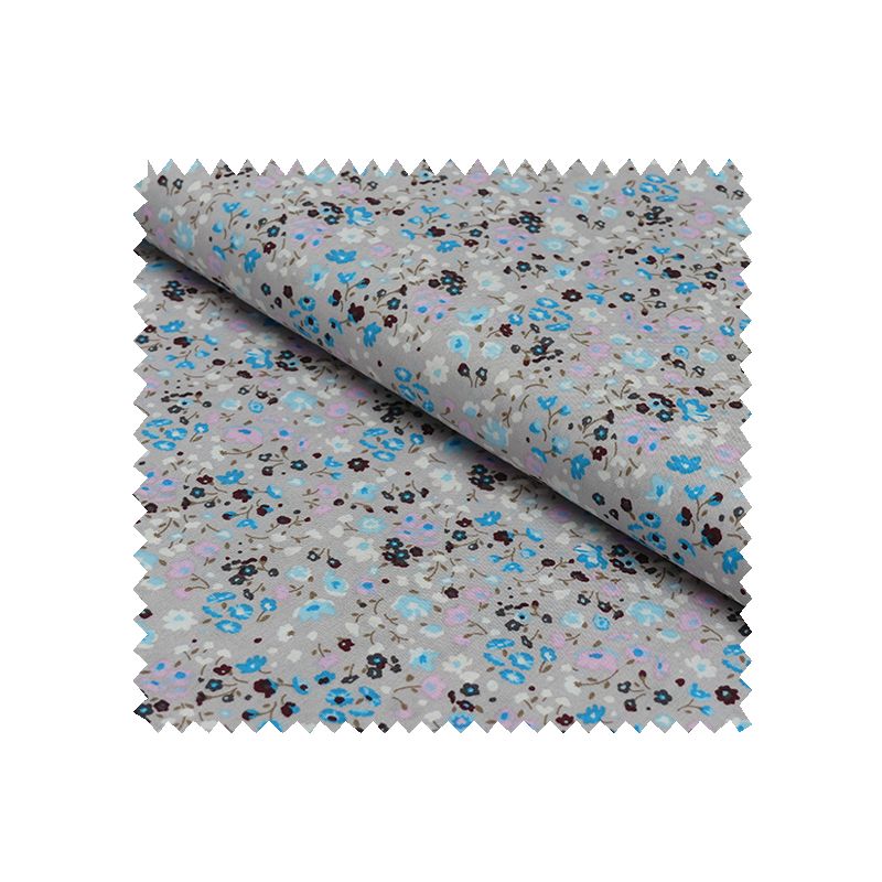 Tissu Coton Imprimé Petites Fleurs Bleues sur Fond Gris