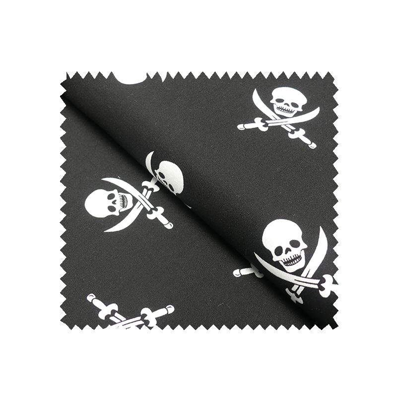Tissu Coton Imprime Tête de Mort Noir