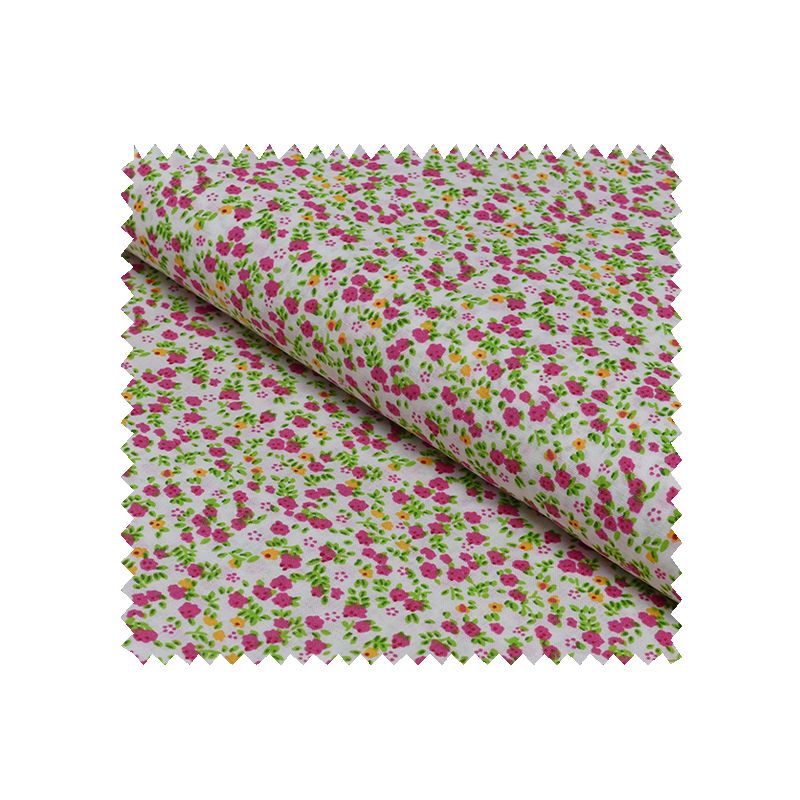 Tissu Coton Imprime Fleurs Rose et Vertes
