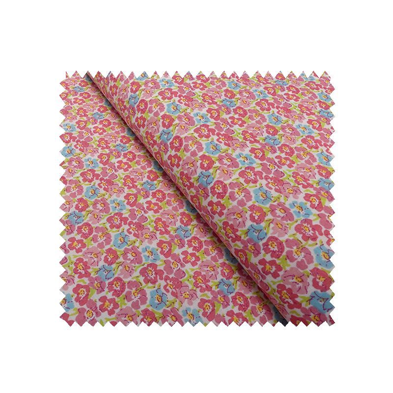 Tissu Coton Imprimé Fleurs Fuchsia et Bleu