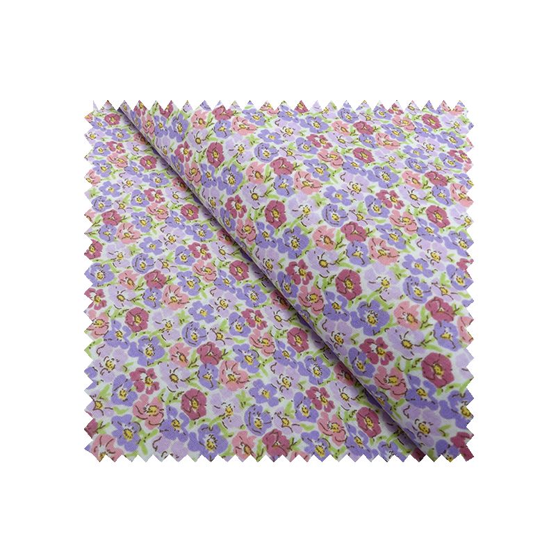 Tissu Coton Imprimé Fleurs Violet et Vert