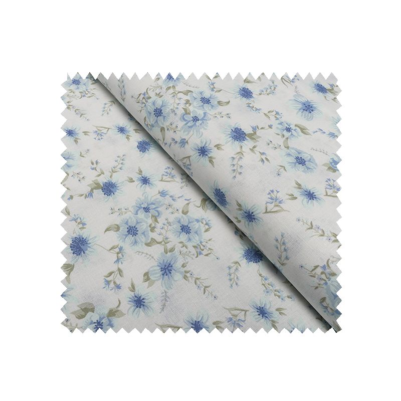 Tissu Coton Imprimé Fleurs Bleues sur Fond Blanc