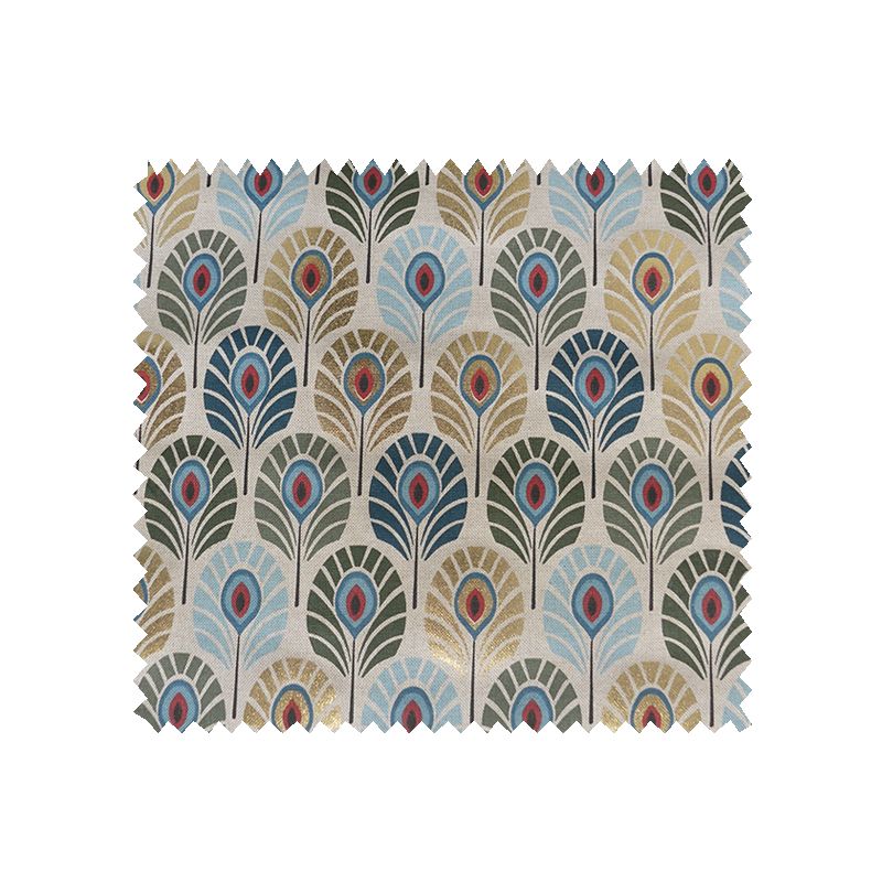 Tissu Plumes de Paon Foil Canard Or