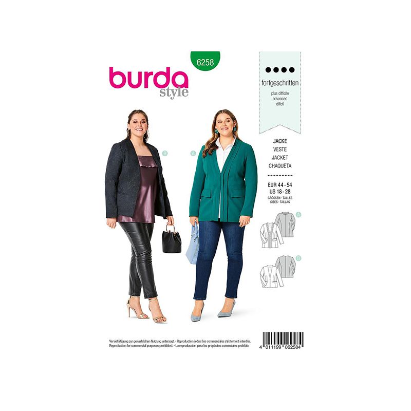 Patron Burda 6258 Veste Col V