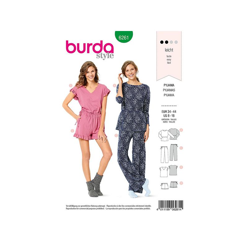 Patron Burda 6261 Pyjama Et Pyjashort