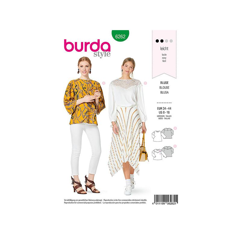 Patron Burda 6262 Blouse Col Rond