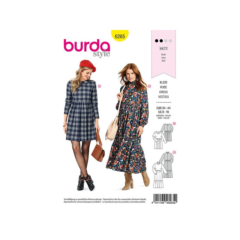 Patron Burda 6265 Robe Col Claudine