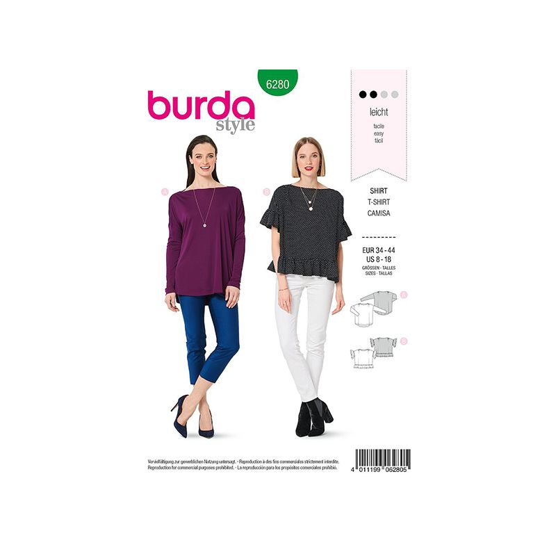 Patron Burda 6280 Tee-shirt Col Bateau