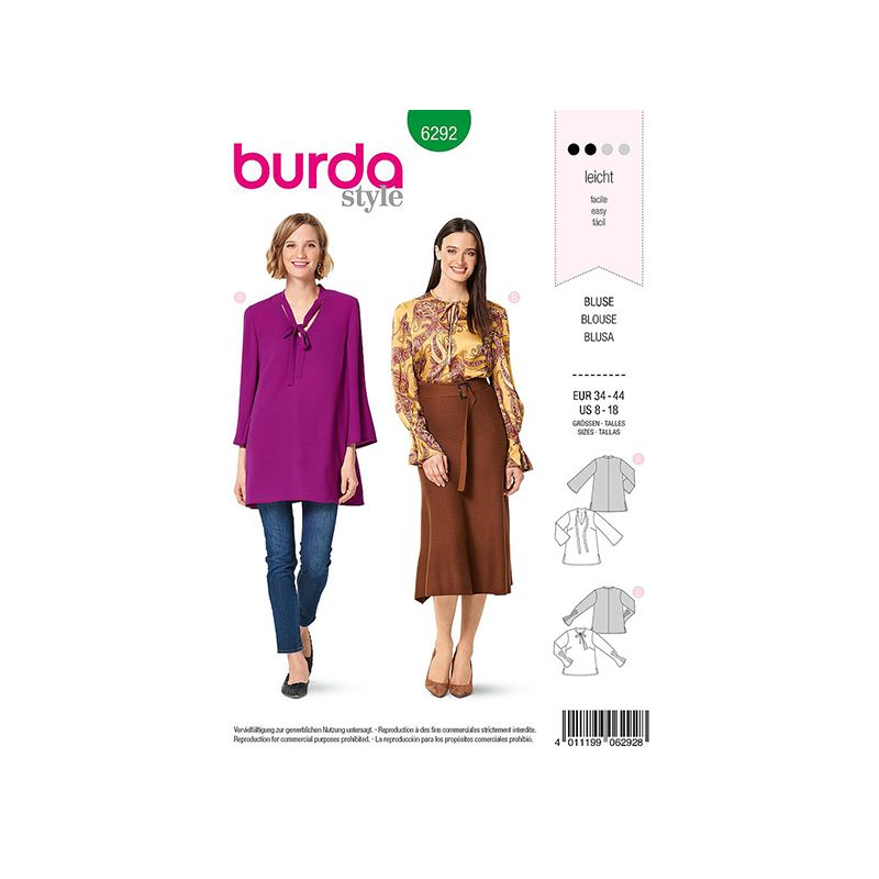 Patron Burda 6292 Tunique A Col V