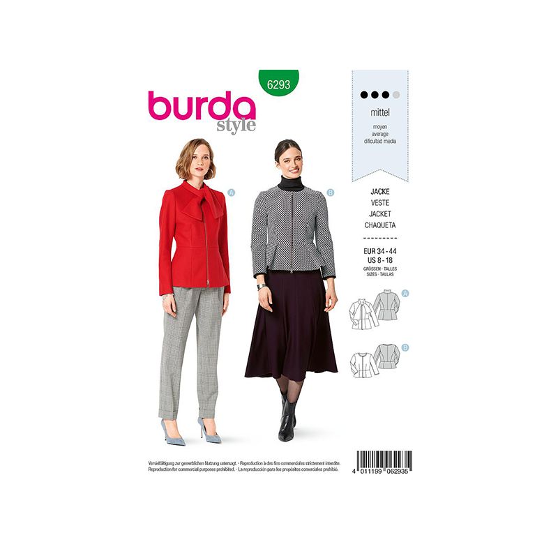 Patron Burda 6293 Veste à Basque