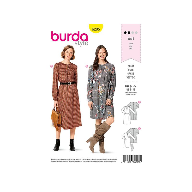 Patron Burda 6295 Robe Col Drappe