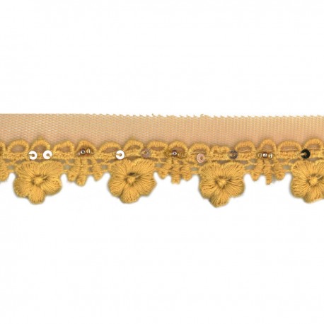 Fleurs brodé perles paillettes tulle