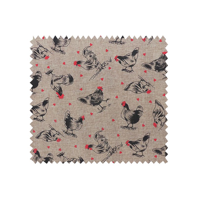 Tissu Toile de Jute Imprimé Poule Rouge noir 