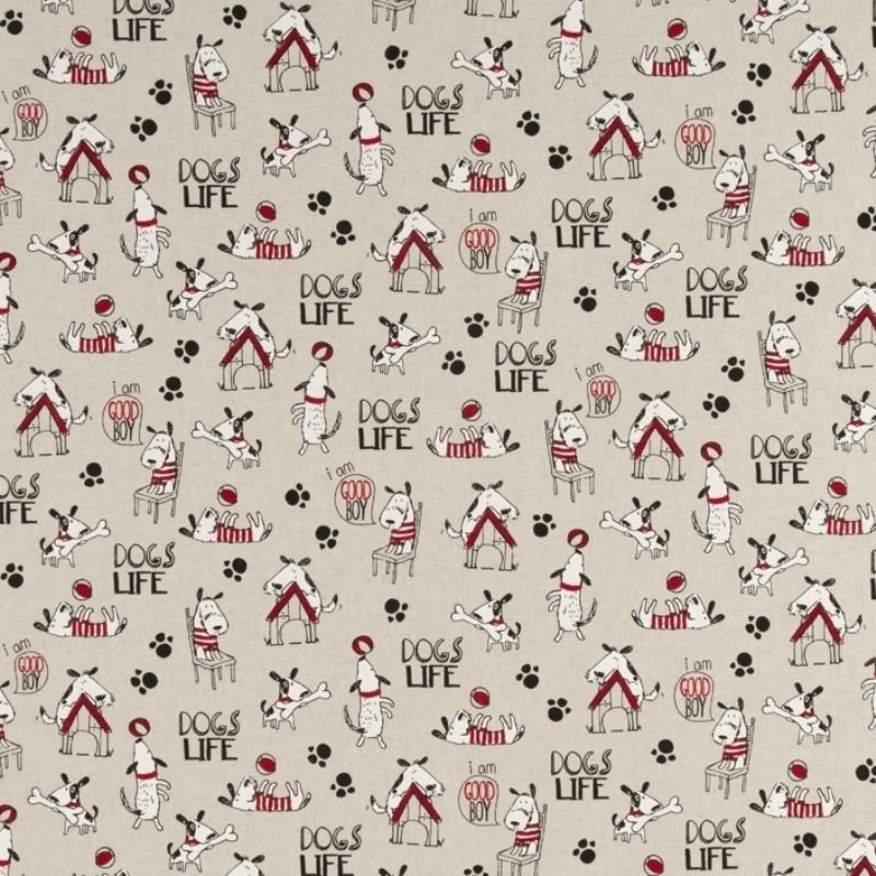 Tissu Toile Chiens Fond Coloris Lin 