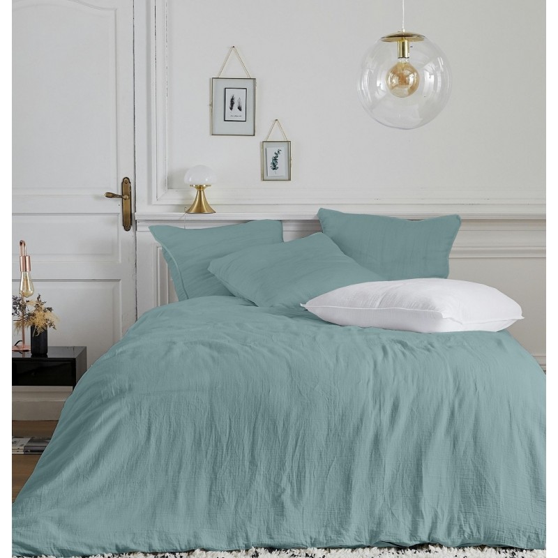 Parure De Linge De Lit En Gaze De Coton Olivia Aqua Tissus Des Ursules Parure De Linge De Lit En Gaze De Coton Olivia Aqua Tissus Des Ursules
