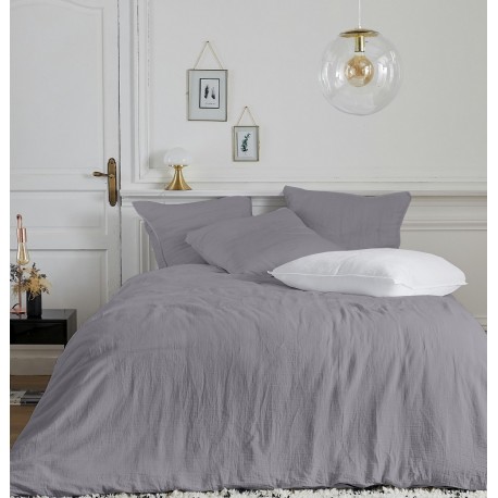 Parure de linge de lit en gaze de coton  Olivia Gris 