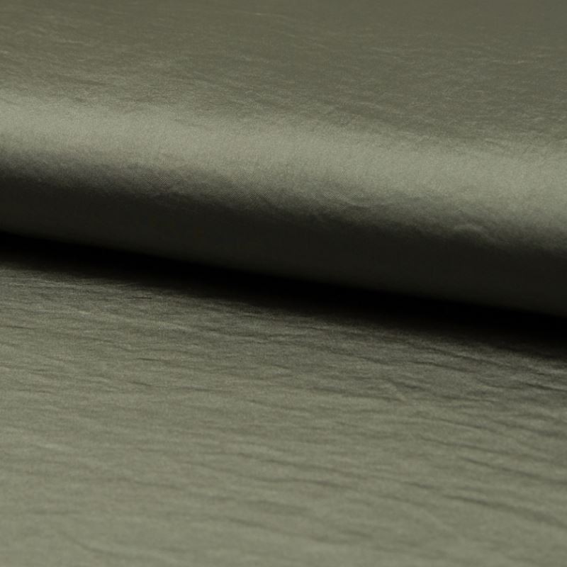 Tissu Imitation Soie Froissée Kaki 