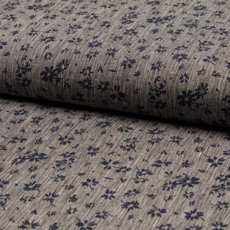 Tissu Fil à Fil Imprime Fleur Navy